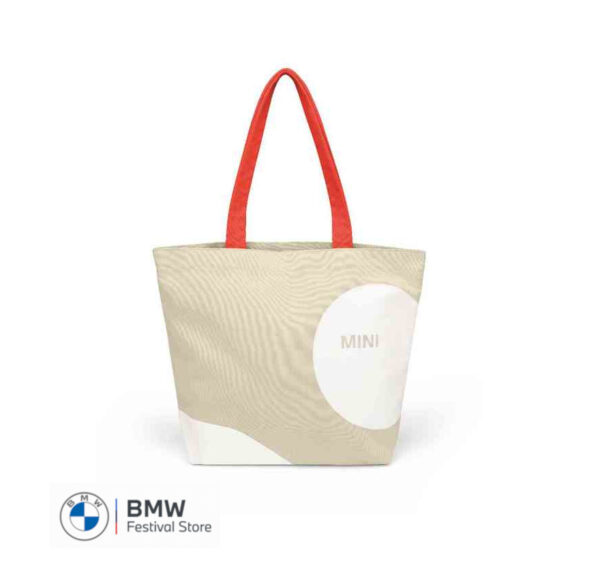 80225B320D1 MINI Bag Shopper Car Face Detail Print - Vibrant Silver and White and Rebel Red - 80225B320D1